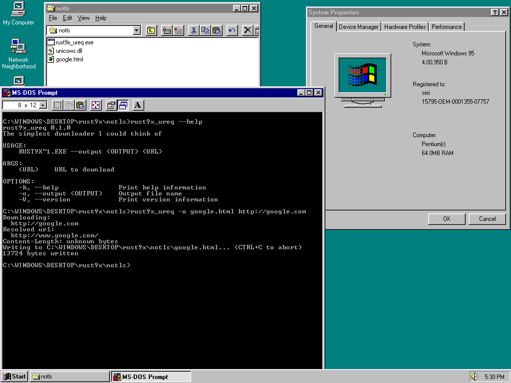 ureq and clap running on Windows 95 B