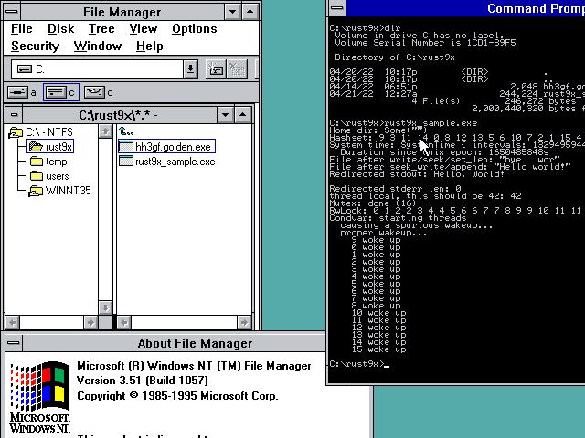 sample program running on Windows NT 3.51