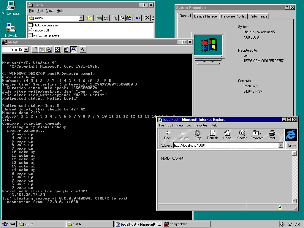 sample program running on Windows 95 B