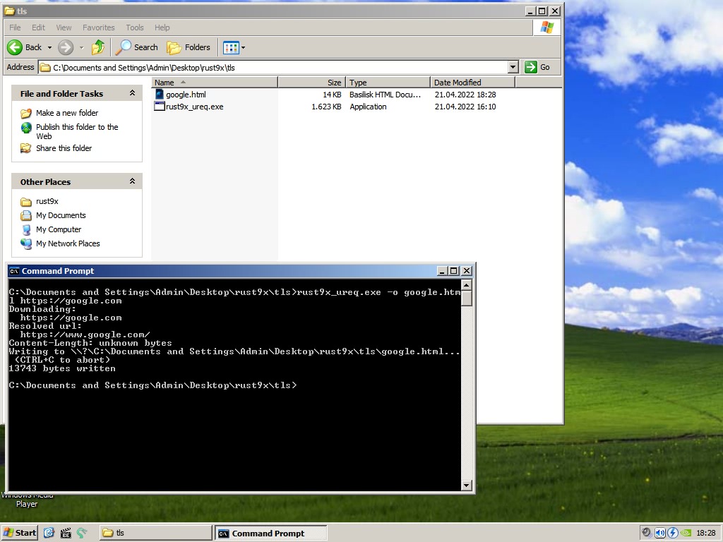 ureq and clap running with TLS enabled on Windows XP SP3